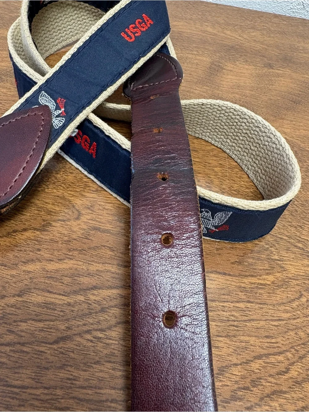 Vtg USGA Eagle Needlepoint Canvas Belt Cape Cod Mfg Golf Country Club Style L 38